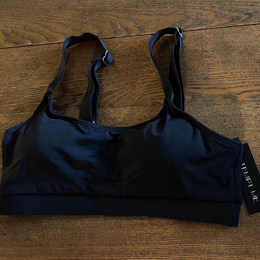 Tempt Me Black Bikini Top Sports Bra Bathing Suit Swimsuit